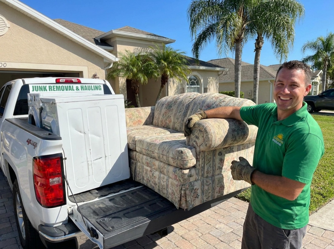 Honest & Affordable Auto worker loading junk into a pickup truck